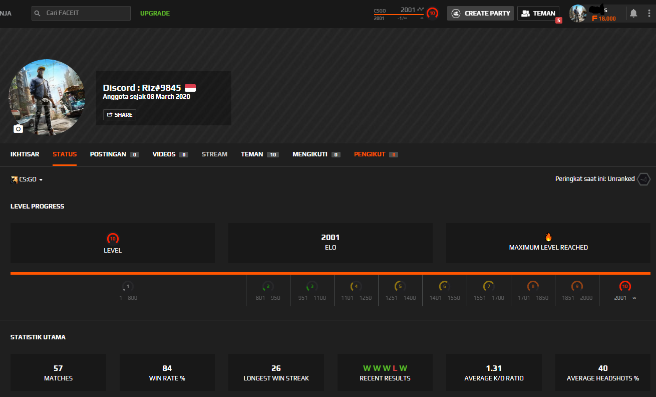 Faceit Level 1 Account  Smurf lvl 1 low elo accounts for sale