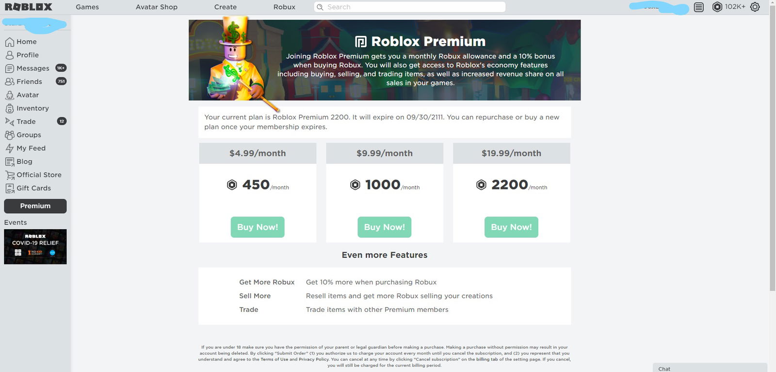 Roblox Account 2010, 450-1000 Robux, And Premium, Algeria