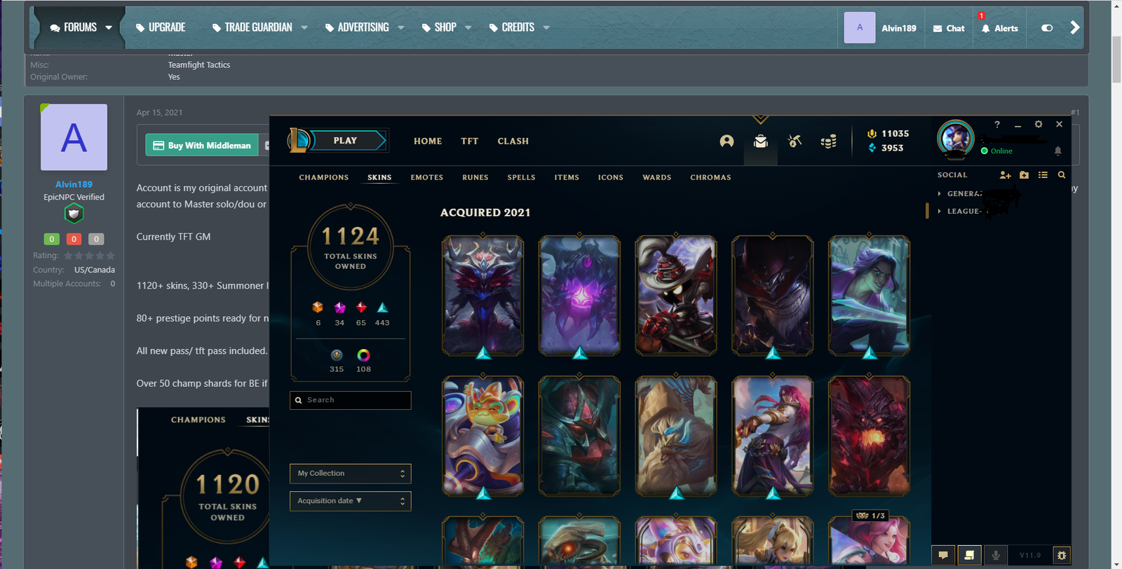 League of Legends GRANDMASTER Account 281 skins