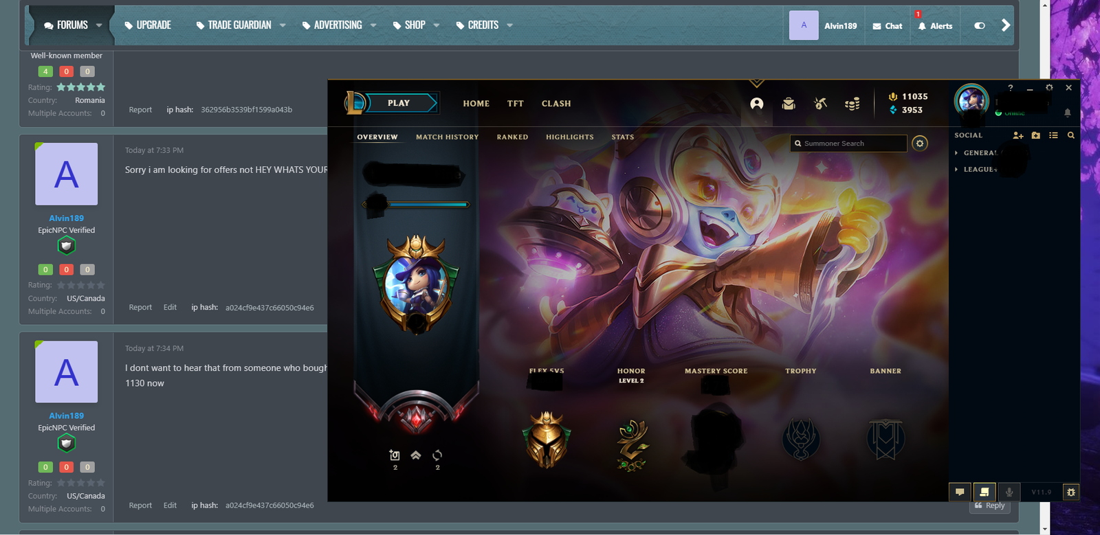 League of Legends GRANDMASTER Account 281 skins