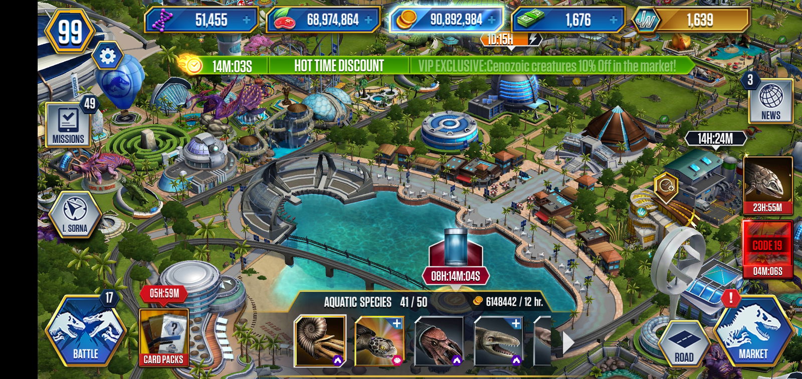 Jurassic World The Game IOS Android B-DNA 99,999,999 + 2 Max level BOSSES