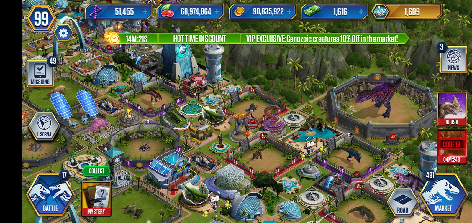 Jurassic World The Game IOS Android B-DNA 99,999,999 + 2 Max level BOSSES