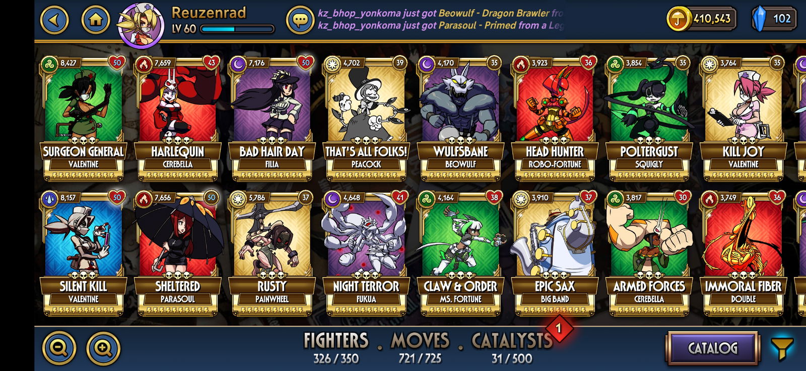 SOLD - Skullgirls Mobile Account, Level 60 With 5 Diamond Fighters and ...