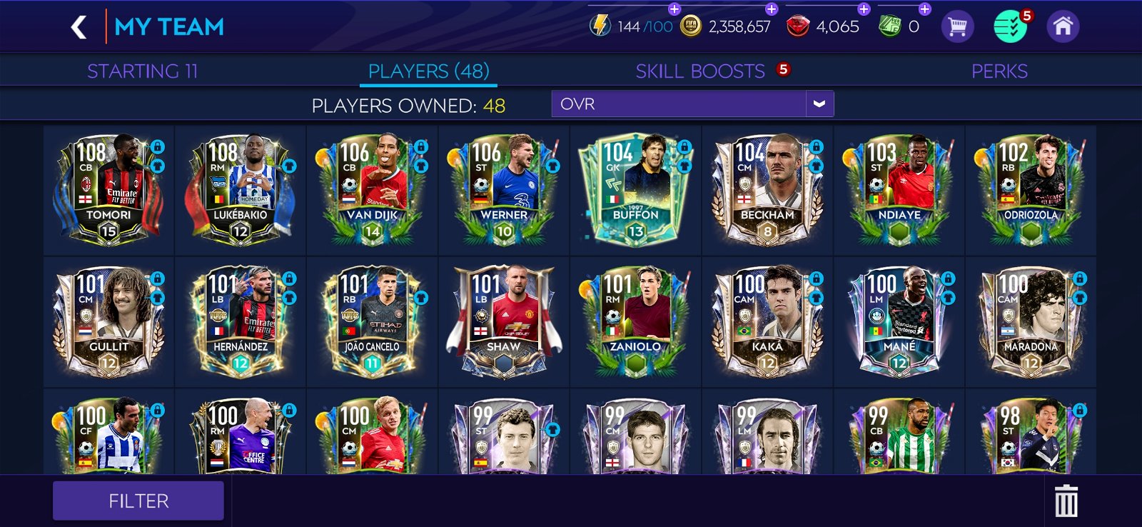 Sell fifa mobile 21 account with 164 grl and 444 chemistry and 20