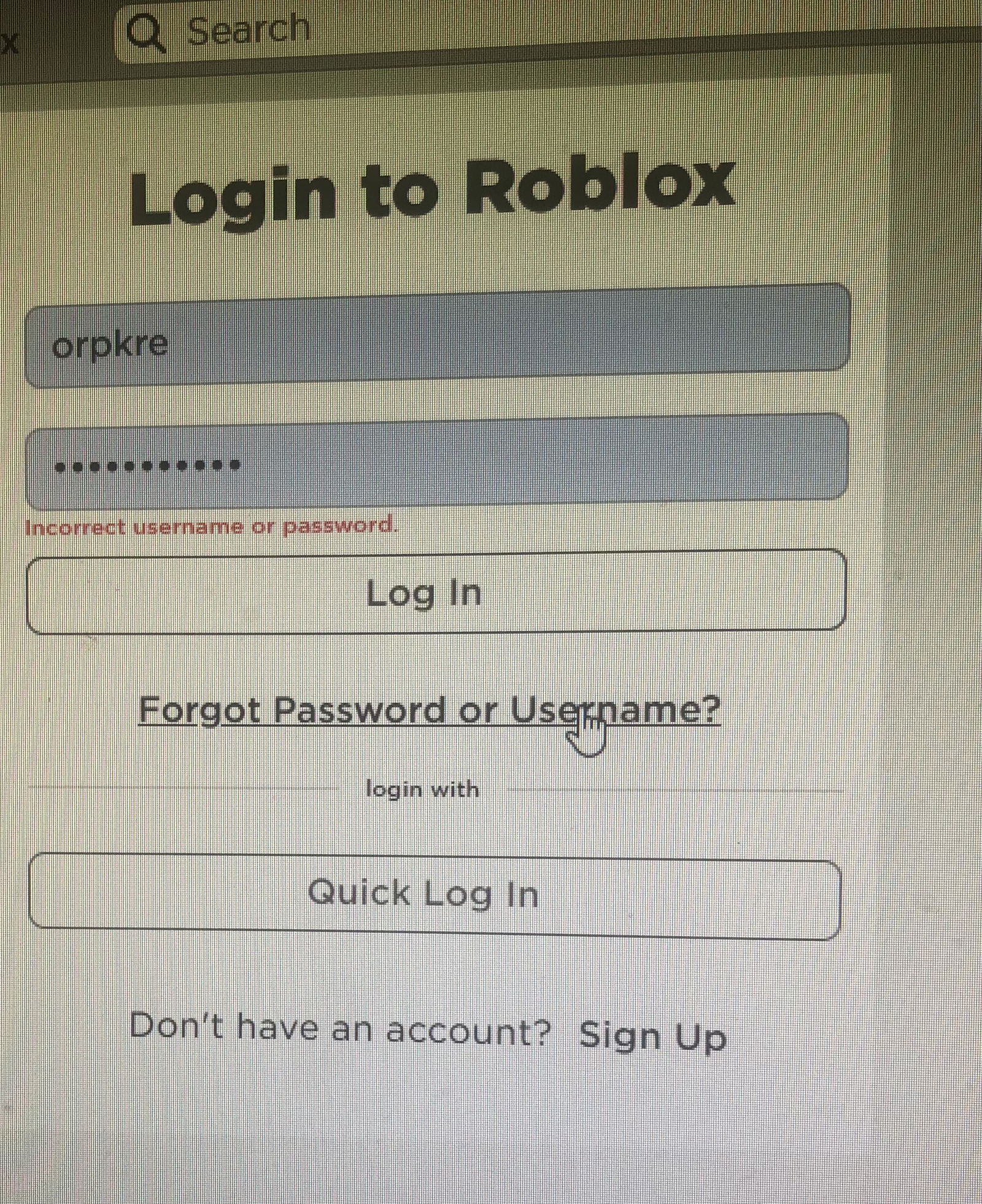 quick log in roblox