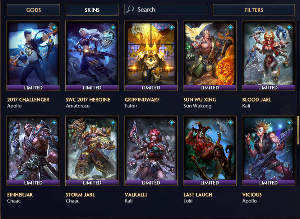 High End Smite Account w/ 1100+ Skins Including 8 Tier 5 Skins! - EpicNPC