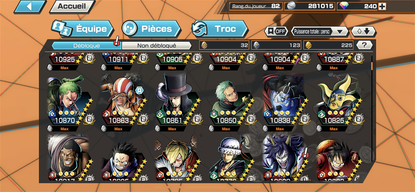 3EX One Piece Bounty Rush Account With MAX Roger, MAX Big Mom, And Kid And  Law