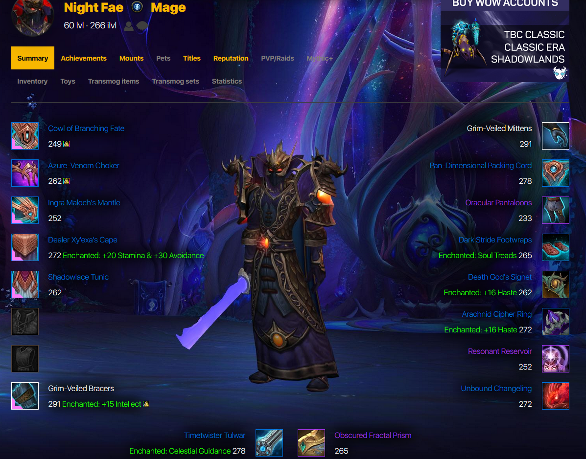 SOLD - 266 Mage /WoD CM gold xmog/ doble leggo 291 ilvl/ NF renown 80 /  raiding & m+ - EpicNPC