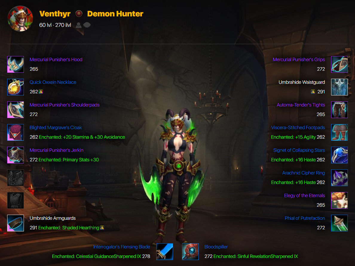 SOLD - Demon Hunter 270 Ilv | 4 Set Tier | Illidan Weapons Xmog | Wod Cm  Gold Weapons - EpicNPC