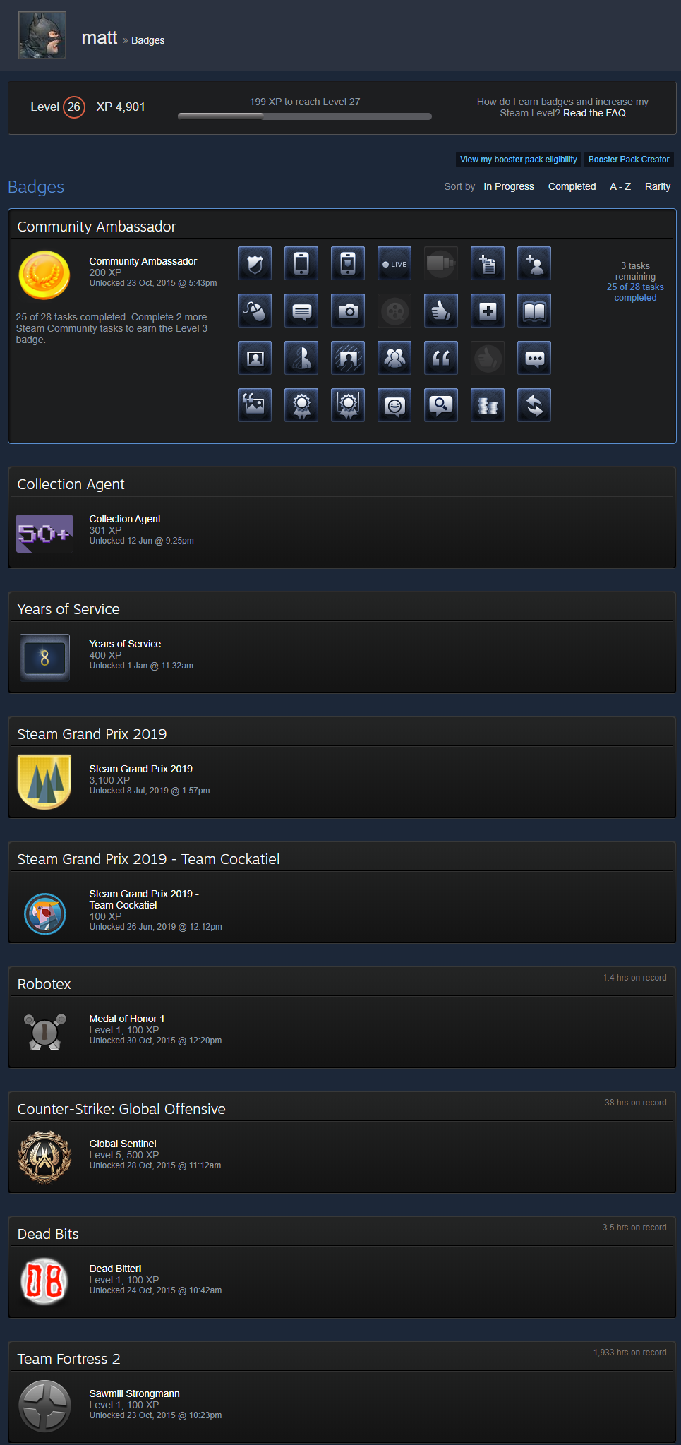 Steam Badges and level