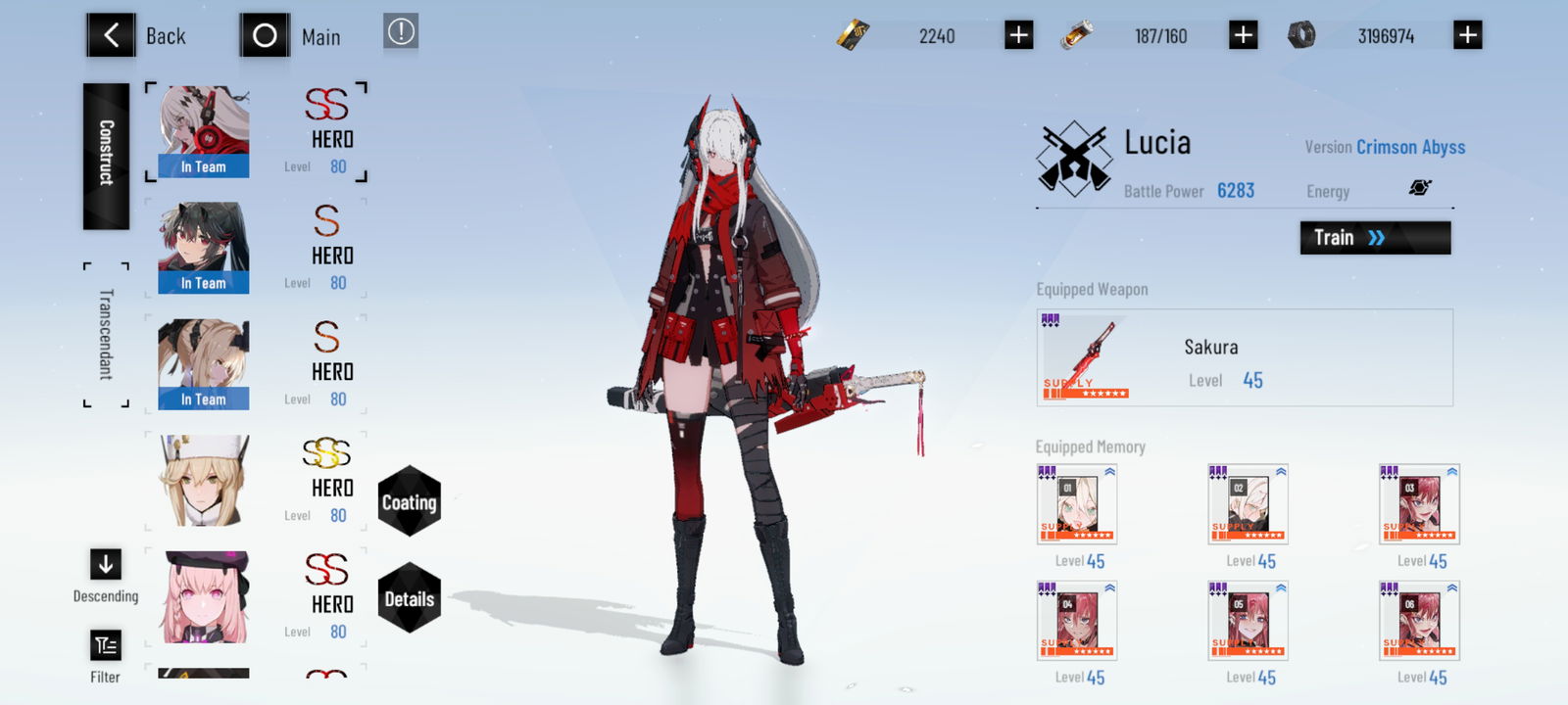 SOLD - Pgr acc with skins lvl 89 Lucia Plume skin Alpha & Veritas with ...