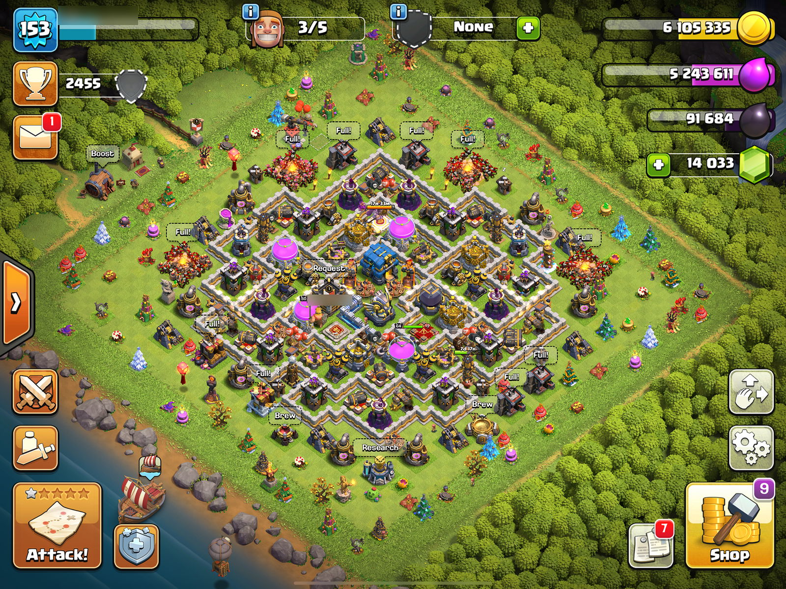 Clash Of Clans TH12 with 14,000 gems, many rare obstacles, magic items ...