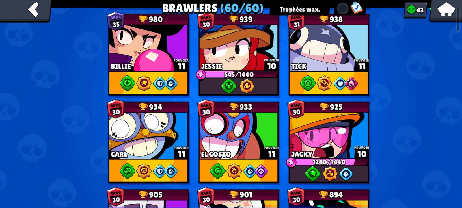 Brawl stars 60k account , 43k 3v3 win , lvl 348 , 32 brawlers at power ...