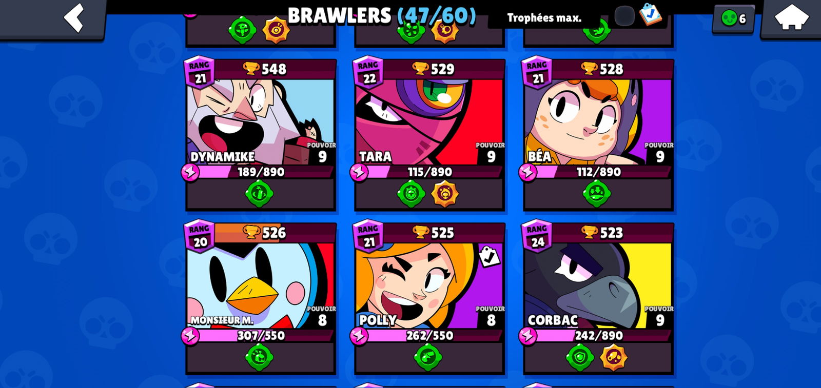 Brawl stars , 21k trophies , 4k 3v3 , lvl 154 , 47 brawlers , shelly ...