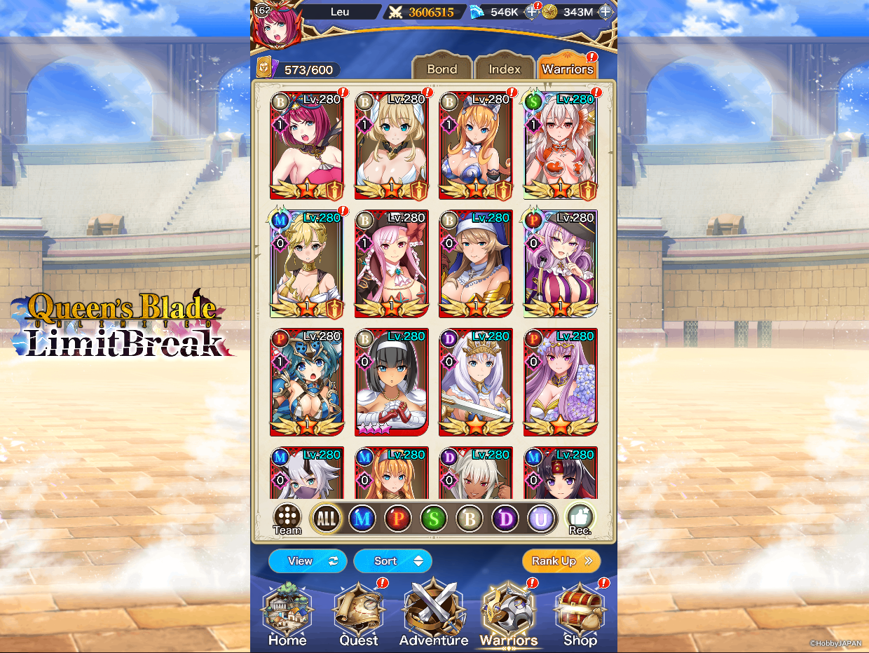 Selling - Queens Blade Limit Break account 3.6M Power 550k gems - EpicNPC