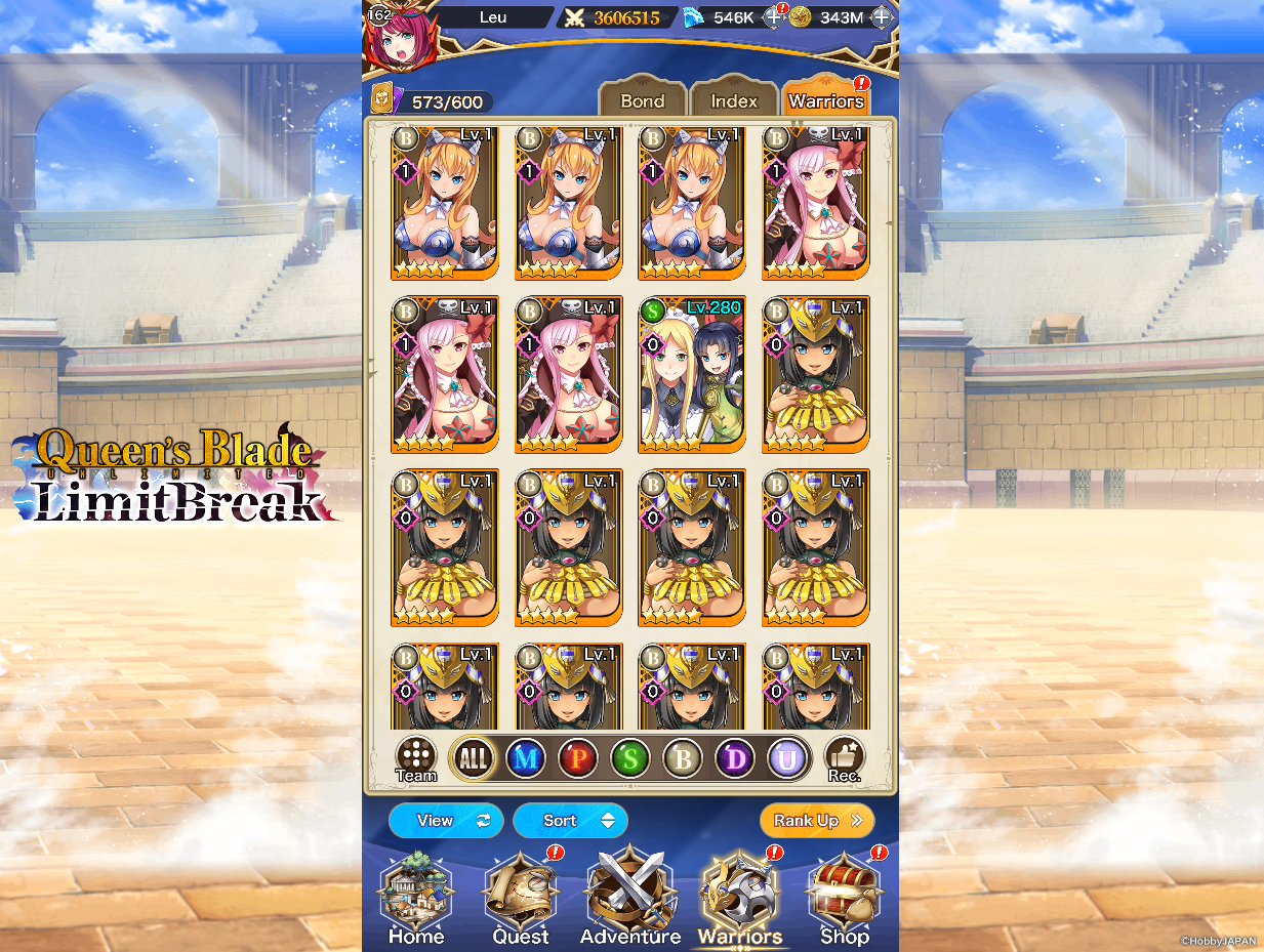 Selling - Queens Blade Limit Break account 3.6M Power 550k gems - EpicNPC