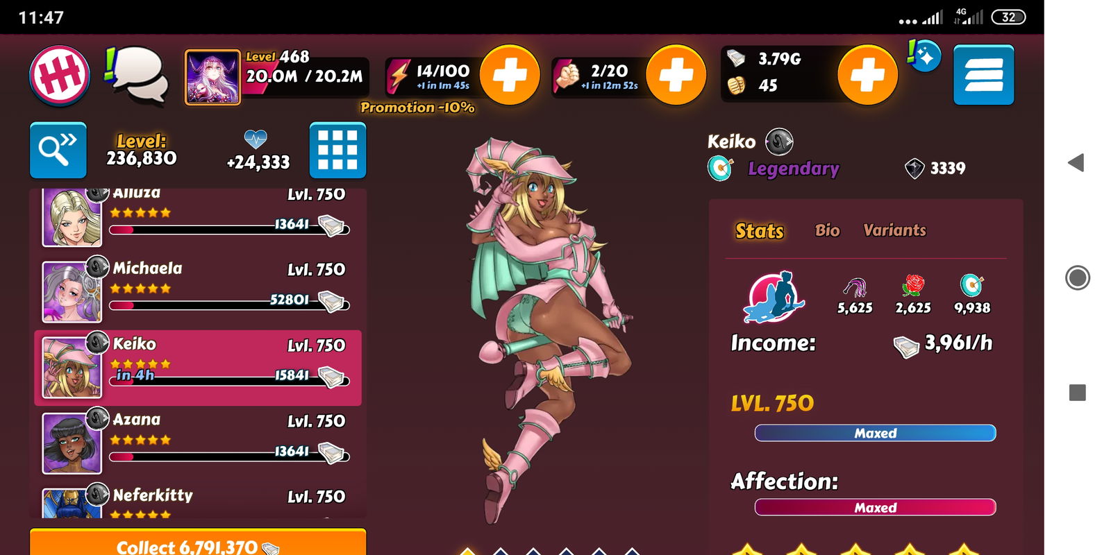 SOLD - Harem-Heroes Top account lvl:468, girls:870, price:130usd - EpicNPC