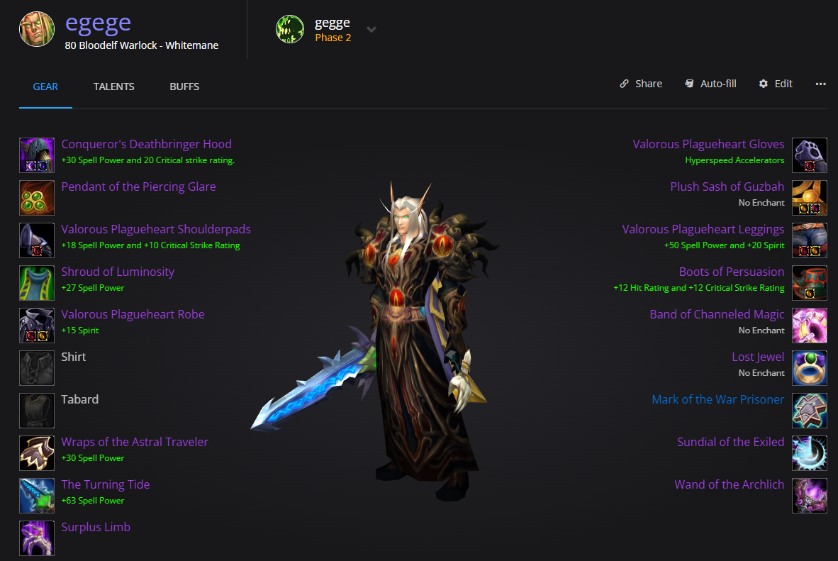 SOLD - Warlock 80 2/5 T8 25man Turning Tide +4.3K GS 5/5 Valorous Black