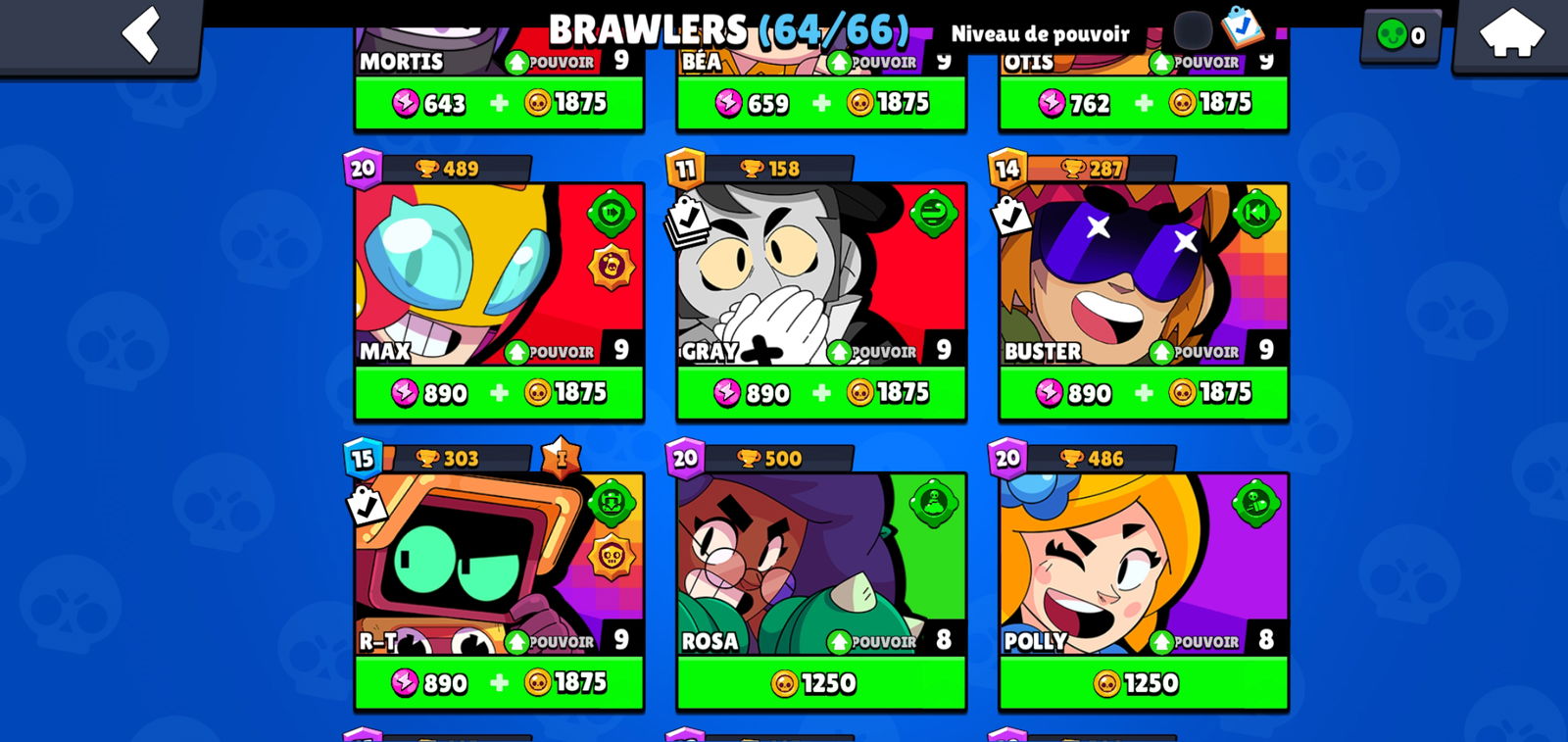 SOLD - 30k trophies , lvl 155 , 64/66 brawlers , 13 brawlers maxed ...