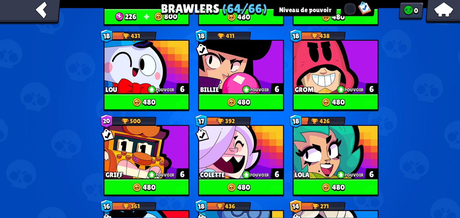 SOLD - 30k trophies , lvl 155 , 64/66 brawlers , 13 brawlers maxed ...