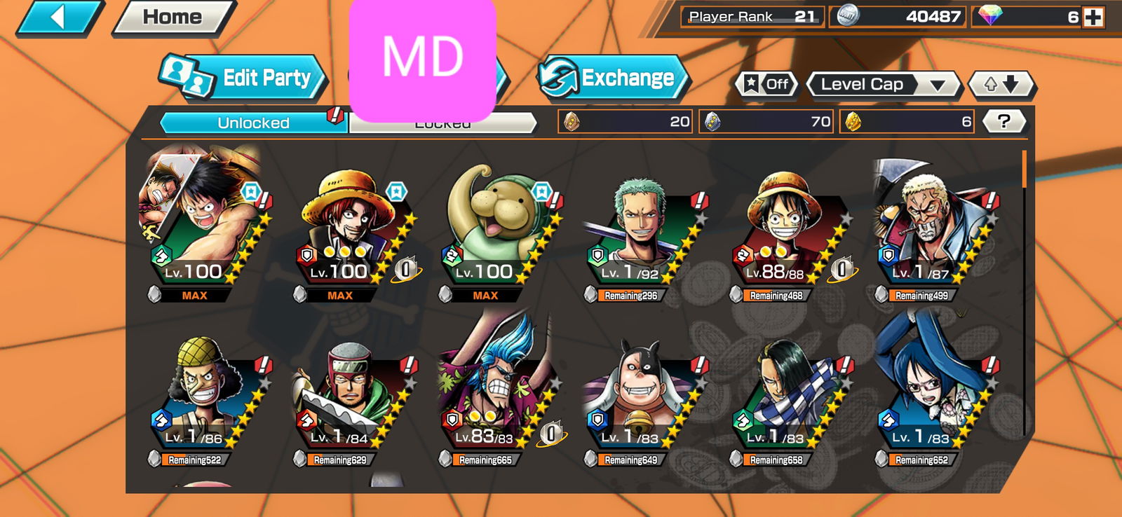 3EX One Piece Bounty Rush Account With MAX Roger, MAX Big Mom, And Kid And  Law