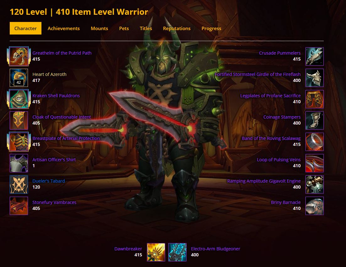 SOLD - 410 ilvl Kul Tiran Warrior | 19915 AP | Legion Mogs - EpicNPC