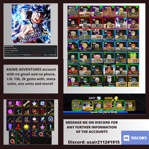 SOLD - Anime Adventures Stacked Account - Golden Griffin
