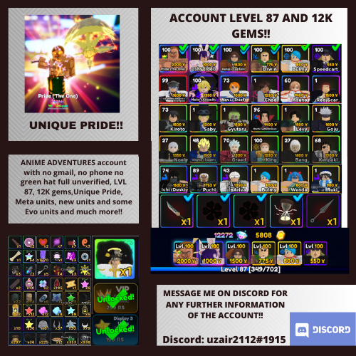 SOLD - Anime Adventures Stacked Account - Golden Griffin