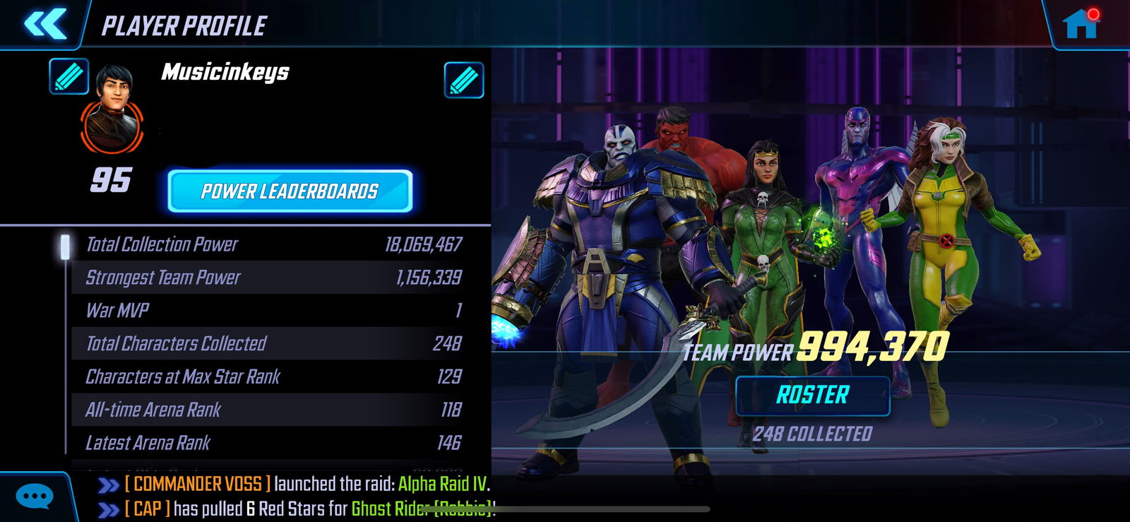 MSF Marvel Strike Force 7.2 TCP, 627 stp (black order), alltimeArena rank  =#1 - EpicNPC