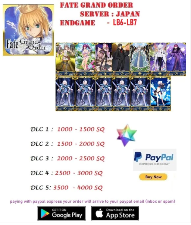 JP Fate Grand Order FGO Endgame Account LB7: Summer 7 NP5 + Oberon