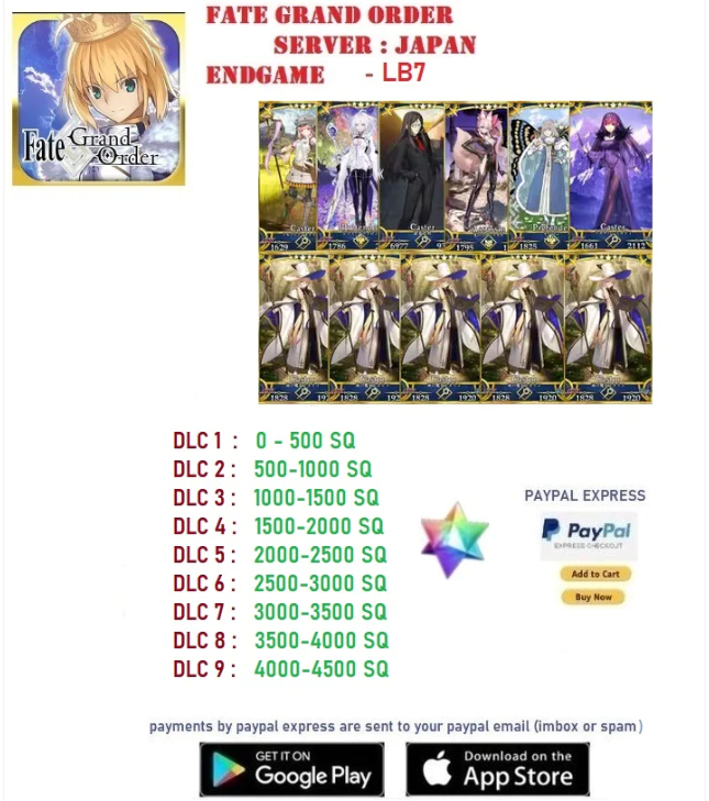 JP Fate Grand Order FGO Endgame Account LB7: Summer 7 NP5 + Oberon