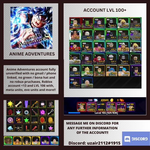 SOLD - Anime Adventures - Roblox - Unique, Gems & Stacked accounts - Full  unverified! - EpicNPC