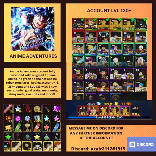 Selling 4 Unique Meta Unit Anime Adventures : r/AnimeAdventuresRBLX