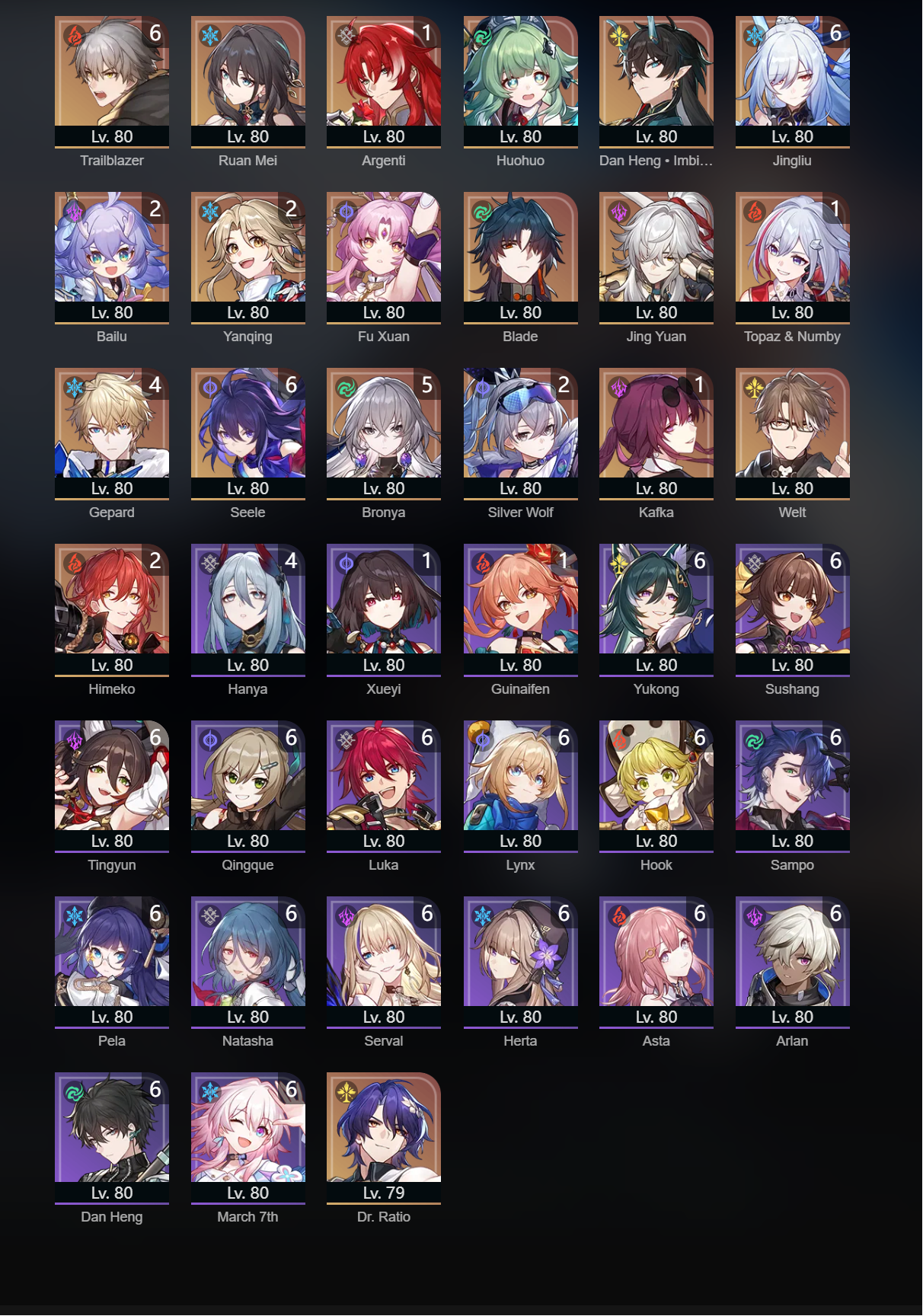 SOLD - [NA] TL 70 | 20 6 star characters | E6 JingLiu, E6 Seele - EpicNPC