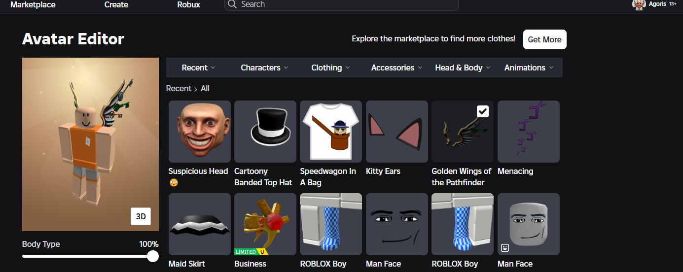 Selling - Selling roblox account with golden Wings of The Pathfinder ...